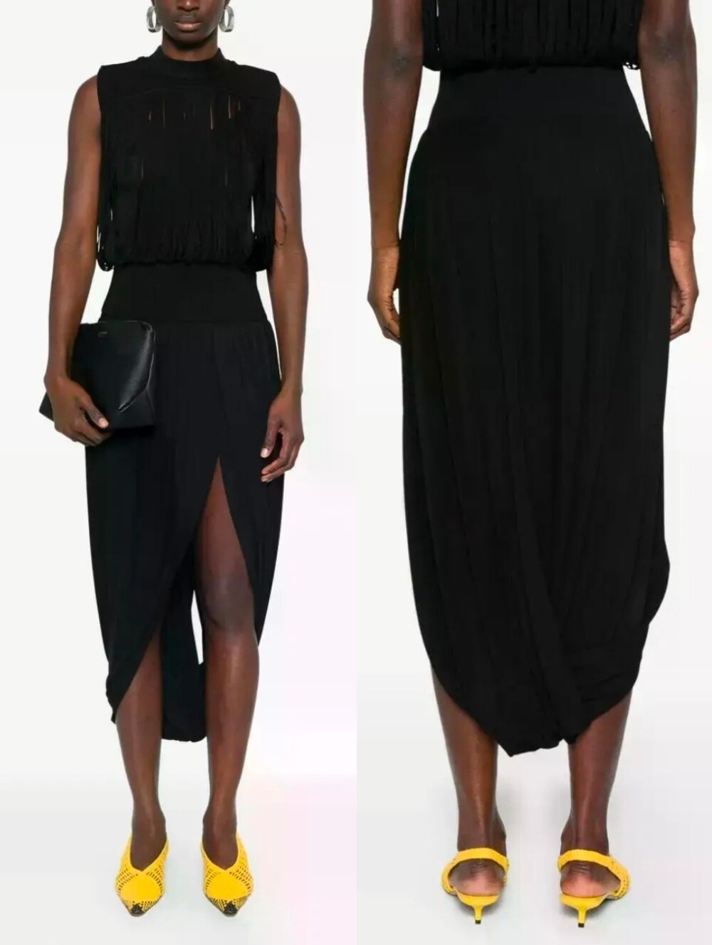 NWT JONATHAN SIMKHAI Black Jordiana Chic Asymmetrical Jersey Slit Midi Skirt
